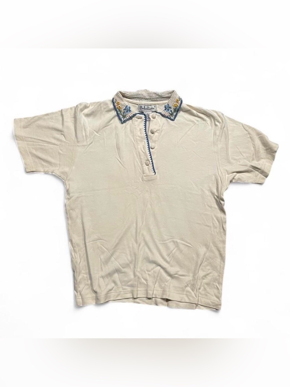 Women’s Cream Polo with Embroidered Collar